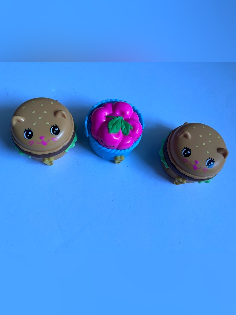 Polly Pocket Cat Burger Pie Compact Miniature Playset Mattel Incomplete Lot Of 3